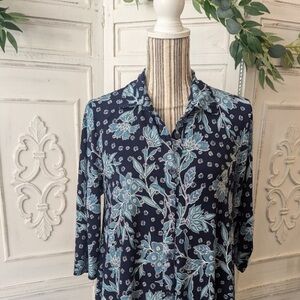 Floral Collared Shirt Dress Travelers Wrinkle Free Slinky Button Down Bluesy